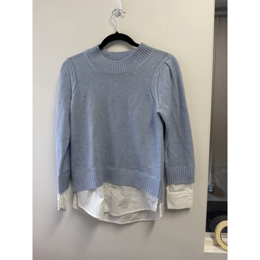 Brochu Walker Women's Wool Cashmere Knit Crew Neck Layered Blue/White Size S